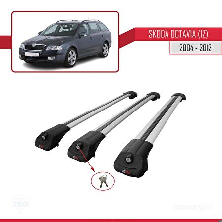 Skoda Octavia (1Z) 2004-2012 Arası ile uyumlu ACE-1 Ara Atkı Tavan Barı GRİ 3 ADET BAR
