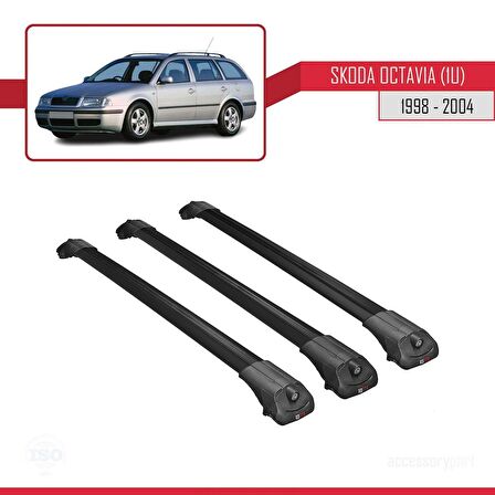 Skoda Octavia (1U) 1998-2004 Arası ile uyumlu ACE-1 Ara Atkı Tavan Barı SİYAH 3 ADET BAR