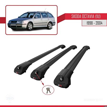 Skoda Octavia (1U) 1998-2004 Arası ile uyumlu ACE-1 Ara Atkı Tavan Barı SİYAH 3 ADET BAR