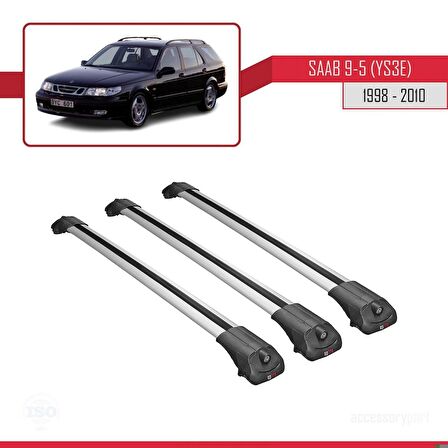 Saab 9-5 (YS3E) 1998-2010 Arası ile uyumlu ACE-1 Ara Atkı Tavan Barı GRİ 3 ADET BAR