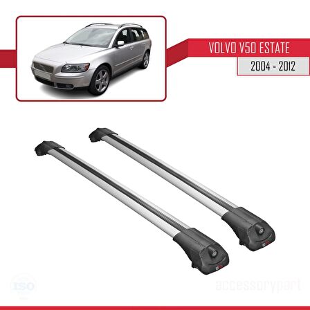 Volvo V50 Estate 2004-2012 Arası ile uyumlu ACE-1 Ara Atkı Tavan Barı GRİ