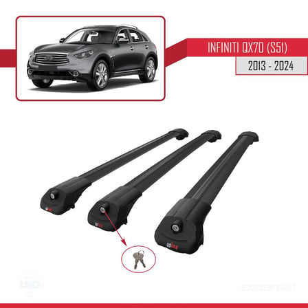 Infiniti QX70 S51 2013 ve Sonrası ile uyumlu ACE-1 Ara Atkı Tavan Barı SİYAH 3 ADET BAR