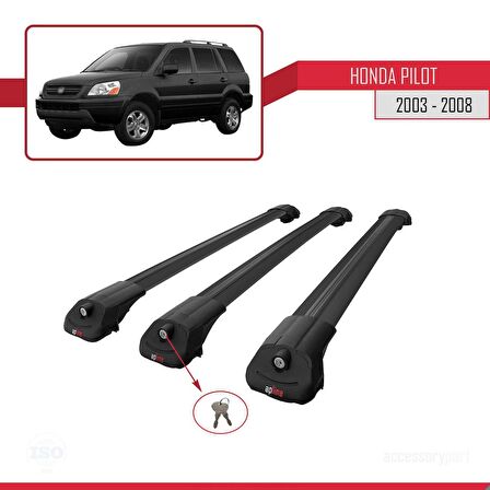 Honda Pilot 2003-2008 Arası ile uyumlu ACE-1 Ara Atkı Tavan Barı SİYAH 3 ADET BAR