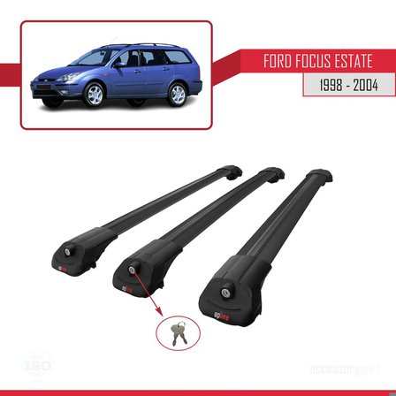 Ford Focus Estate C170 1998-2004 Arası ile uyumlu ACE-1 Ara Atkı Tavan Barı SİYAH 3 ADET BAR