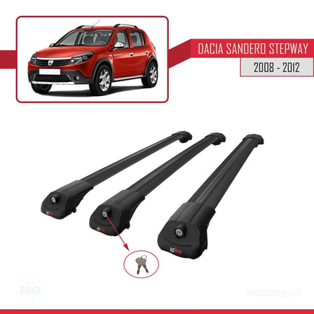 Dacia Sandero STEPWAY 2008-2012 Arası ile uyumlu ACE-1 Ara Atkı Tavan Barı SİYAH 3 ADET BAR