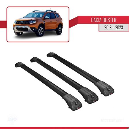 Dacia Duster 2018-2023 Arası ile uyumlu ACE-1 Ara Atkı Tavan Barı SİYAH 3 ADET BAR