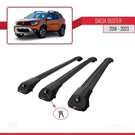 Dacia Duster 2018-2023 Arası ile uyumlu ACE-1 Ara Atkı Tavan Barı SİYAH 3 ADET BAR