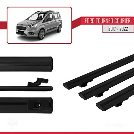 Ford Tourneo Courier 2017-2022 Arası ile uyumlu Basic Model Ara Atkı Tavan Barı SİYAH 3 ADET
