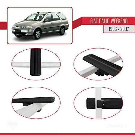 Fiat Palio WEEKEND 1996-2007 Arası ile uyumlu Basic Model Ara Atkı Tavan Barı SİYAH 3 ADET