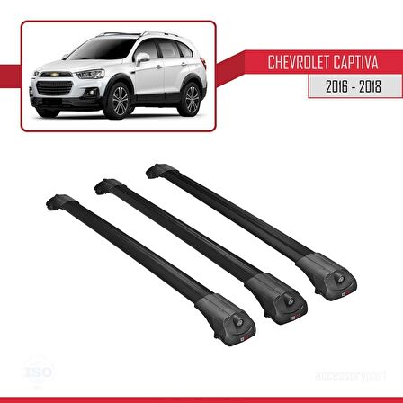 Chevrolet Captiva 2016-2018 Arası ile uyumlu ACE-1 Ara Atkı Tavan Barı SİYAH 3 ADET BAR