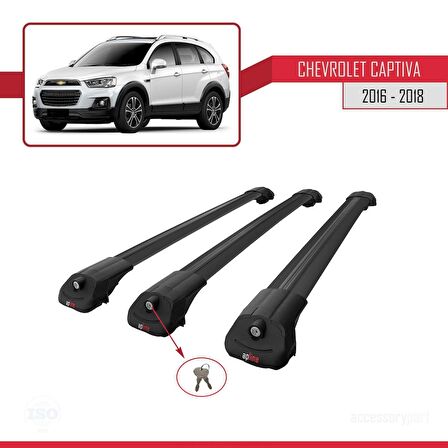 Chevrolet Captiva 2016-2018 Arası ile uyumlu ACE-1 Ara Atkı Tavan Barı SİYAH 3 ADET BAR
