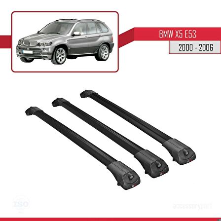 BMW X5 (E53) 2000-2006 Arası ile uyumlu ACE-1 Ara Atkı Tavan Barı SİYAH 3 ADET BAR