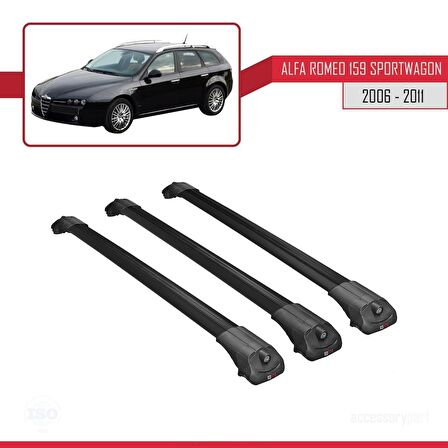 Alfa Romeo 159 SPORTWAGON 2006-2011 Arası ile uyumlu ACE-1 Ara Atkı Tavan Barı SİYAH 3 ADET BAR