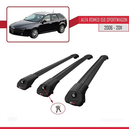 Alfa Romeo 159 SPORTWAGON 2006-2011 Arası ile uyumlu ACE-1 Ara Atkı Tavan Barı SİYAH 3 ADET BAR