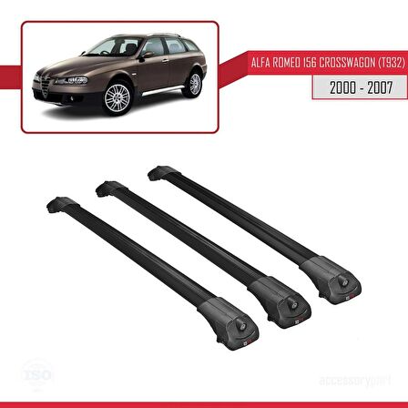 Alfa Romeo 156 Crosswagon (T932) 2000-2007 Arası ile uyumlu ACE-1 Ara Atkı Tavan Barı SİYAH 3 ADET BAR