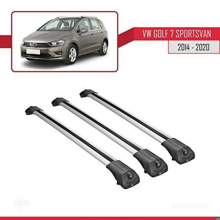 Volkswagen Golf 7 SPORTSVAN 2014-2020 Arası ile uyumlu ACE-1 Ara Atkı Tavan Barı GRİ 3 ADET BAR
