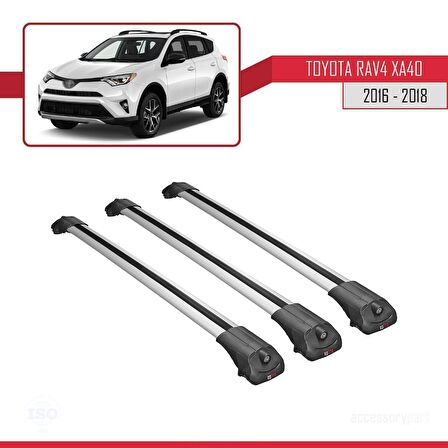 Toyota RAV4 (XA40) 2016-2018 Arası ile uyumlu ACE-1 Ara Atkı Tavan Barı GRİ 3 ADET BAR