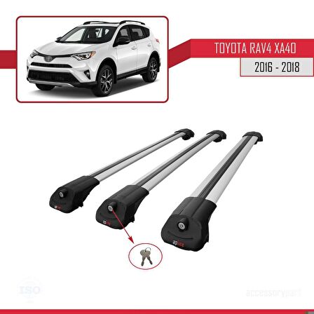 Toyota RAV4 (XA40) 2016-2018 Arası ile uyumlu ACE-1 Ara Atkı Tavan Barı GRİ 3 ADET BAR