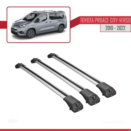Toyota Proace City Verso 2019-2022 Arası ile uyumlu ACE-1 Ara Atkı Tavan Barı GRİ 3 ADET BAR