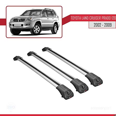 Toyota Land Cruiser Prado (J120) 2002-2006 Arası ile uyumlu ACE-1 Ara Atkı Tavan Barı GRİ 3 ADET BAR