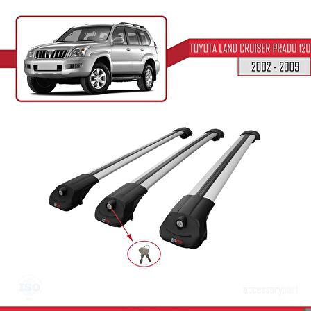 Toyota Land Cruiser Prado (J120) 2002-2006 Arası ile uyumlu ACE-1 Ara Atkı Tavan Barı GRİ 3 ADET BAR