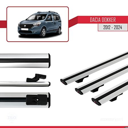 Dacia Dokker 2012 ve Sonrası ile uyumlu Basic Model Ara Atkı Tavan Barı GRİ 3 ADET