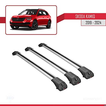 Skoda Kamiq 2019 ve Sonrası  ile uyumlu ACE-1 Ara Atkı Tavan Barı GRİ 3 ADET BAR