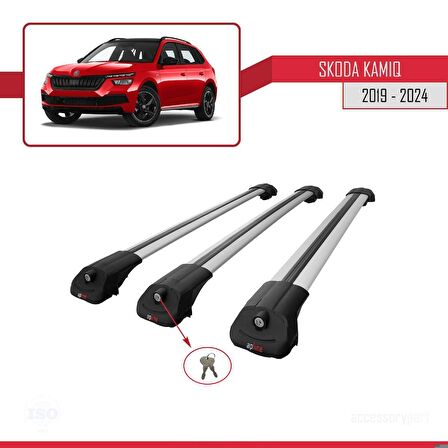 Skoda Kamiq 2019 ve Sonrası  ile uyumlu ACE-1 Ara Atkı Tavan Barı GRİ 3 ADET BAR