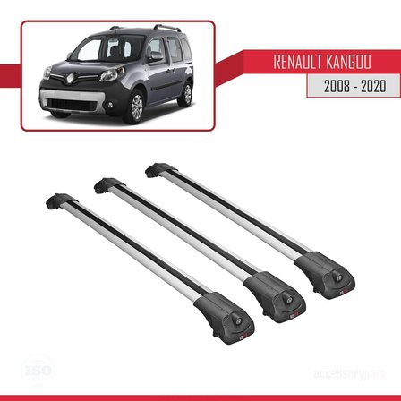 Renault Kangoo 2008-2020 Arası ile uyumlu ACE-1 Ara Atkı Tavan Barı GRİ 3 ADET BAR