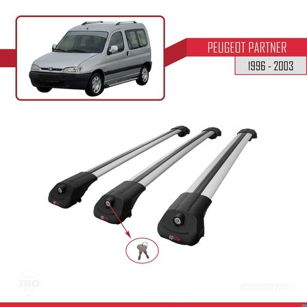 Peugeot Partner 1996-2003 Arası ile uyumlu ACE-1 Ara Atkı Tavan Barı GRİ 3 ADET BAR