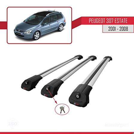 Peugeot 307 ESTATE 2001-2008 Arası ile uyumlu ACE-1 Ara Atkı Tavan Barı GRİ 3 ADET BAR