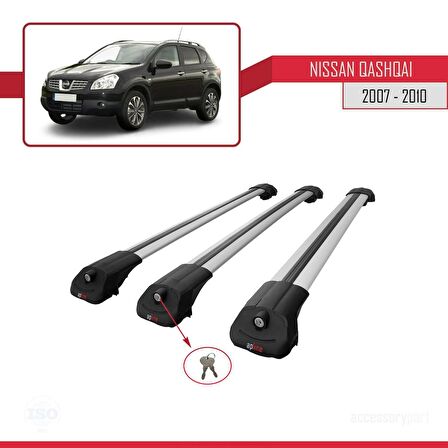 Nissan Qashqai 2007-2010 Arası ile uyumlu ACE-1 Ara Atkı Tavan Barı GRİ 3 ADET BAR
