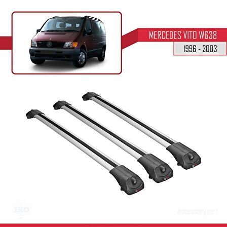 Mercedes Vito (W638) 1996-2003 Arası ile uyumlu ACE-1 Ara Atkı Tavan Barı GRİ 3 ADET BAR