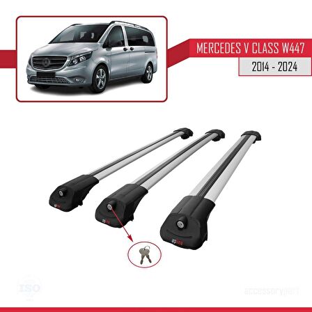 Mercedes V Class W447 2014 ve Sonrası ile uyumlu ACE-1 Ara Atkı Tavan Barı GRİ 3 ADET BAR
