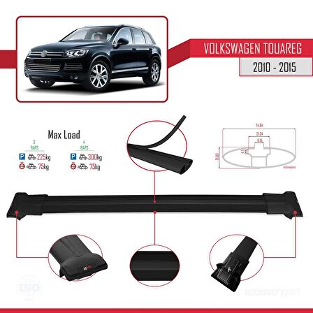 Volkswagen Touareg 2010-2015 Arası ile Uyumlu FLY Model Ara Atkı Tavan Barı SİYAH 3 ADET BAR