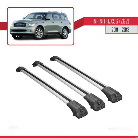 Infiniti QX56 Z62 2011-2013 Arası ile uyumlu ACE-1 Ara Atkı Tavan Barı GRİ 3 ADET BAR