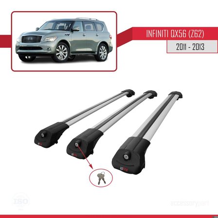Infiniti QX56 Z62 2011-2013 Arası ile uyumlu ACE-1 Ara Atkı Tavan Barı GRİ 3 ADET BAR