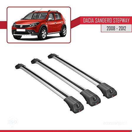 Dacia Sandero STEPWAY 2008-2012 Arası ile uyumlu ACE-1 Ara Atkı Tavan Barı GRİ 3 ADET BAR