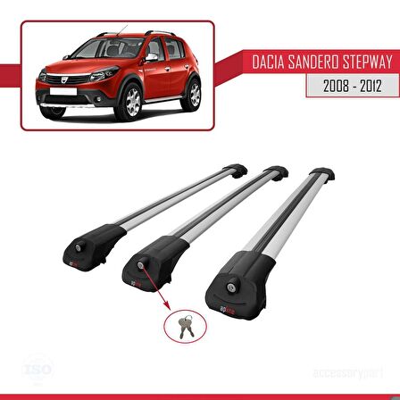 Dacia Sandero STEPWAY 2008-2012 Arası ile uyumlu ACE-1 Ara Atkı Tavan Barı GRİ 3 ADET BAR