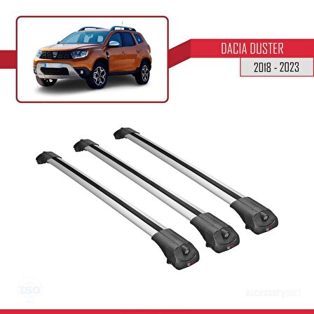 Dacia Duster 2018-2023 Arası ile uyumlu ACE-1 Ara Atkı Tavan Barı GRİ 3 ADET BAR