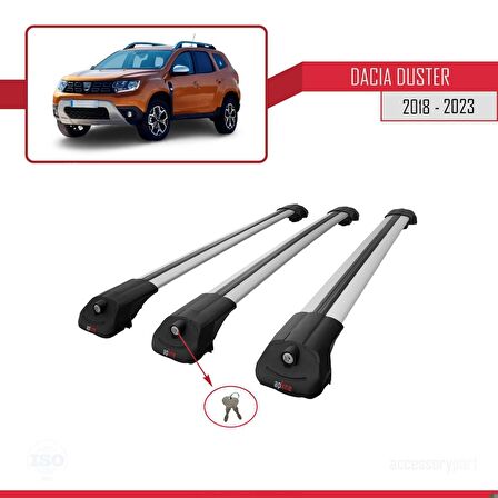 Dacia Duster 2018-2023 Arası ile uyumlu ACE-1 Ara Atkı Tavan Barı GRİ 3 ADET BAR