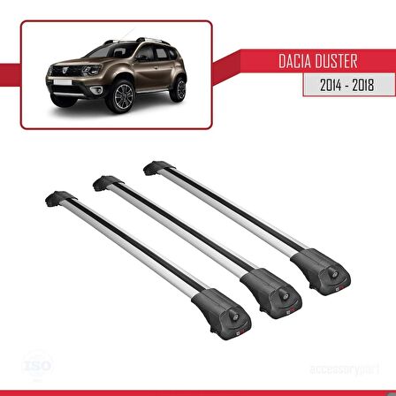 Dacia Duster 2014-2018 Arası ile uyumlu ACE-1 Ara Atkı Tavan Barı GRİ 3 ADET BAR
