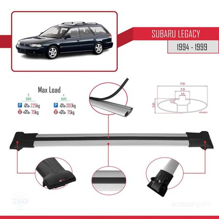 Subaru Legacy 1994-1999 Arası ile uyumlu FLY Model Ara Atkı Tavan Barı GRİ 3 ADET BAR