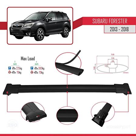 Subaru Forester 2013-2018 Arası ile Uyumlu FLY Model Ara Atkı Tavan Barı SİYAH 3 ADET BAR