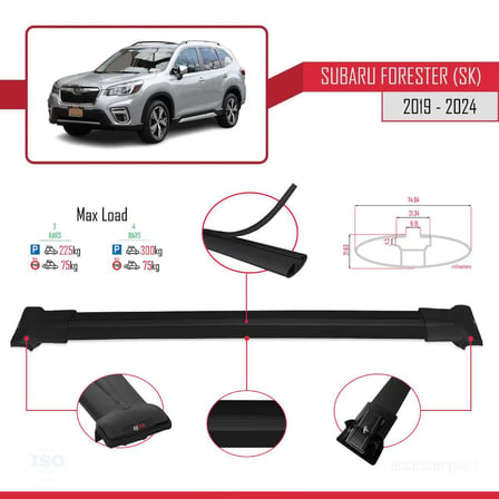 Subaru Forester (SK) 2019 ve Sonrası ile Uyumlu FLY Model Ara Atkı Tavan Barı SİYAH 3 ADET BAR