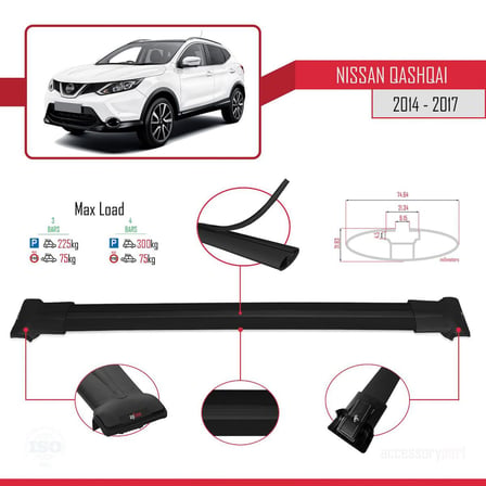 Nissan Qashqai 2014-2017 Arası ile Uyumlu FLY Model Ara Atkı Tavan Barı SİYAH 3 ADET BAR