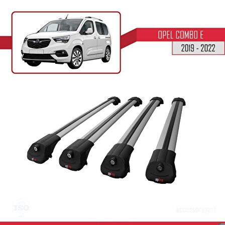 Opel Combo (E) 2019-2022 Arası ile uyumlu ACE-1 Ara Atkı Tavan Barı GRİ 4 ADET BAR