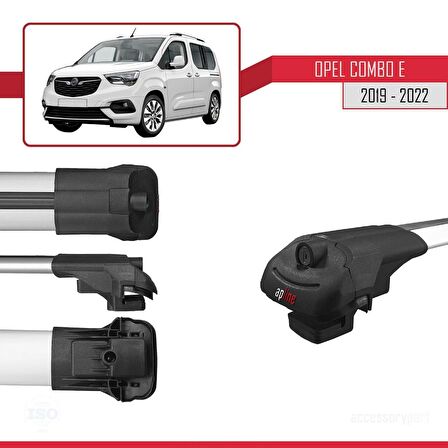 Opel Combo (E) 2019-2022 Arası ile uyumlu ACE-1 Ara Atkı Tavan Barı GRİ 4 ADET BAR