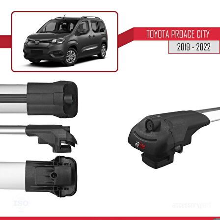 Toyota Proace City 2019-2022 Arası ile uyumlu ACE-1 Ara Atkı Tavan Barı GRİ 4 ADET BAR