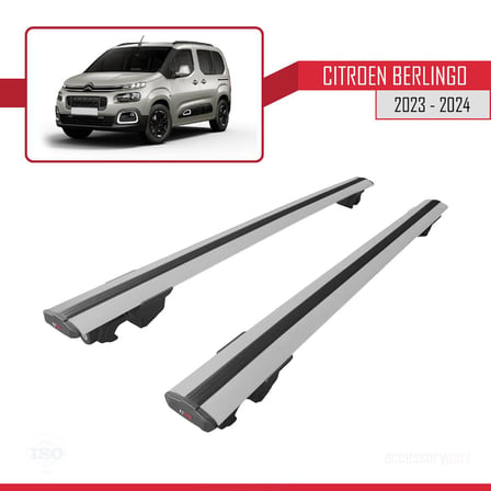 Citroen Berlingo 2023 ve Sonrası ile uyumlu HOOK Model Anahtar Kilitli Ara Atkı Tavan Barı GRİ
